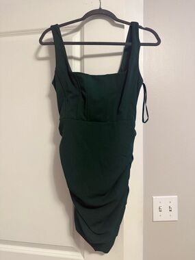 Windsor Deep Green Midi Dress with Square Neck
